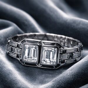 Judith Leiber Art Deco Crystal Statement Bracelet Silver Tone